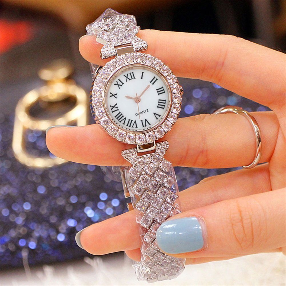 Rutaqian Quarzuhr Quarzuhr Damen Armbanduhr Set Strasssteine Uhr Geschenke Für Frauen, (set, mit Armband, mit Schmuckarmband), mit einem Strassarmband