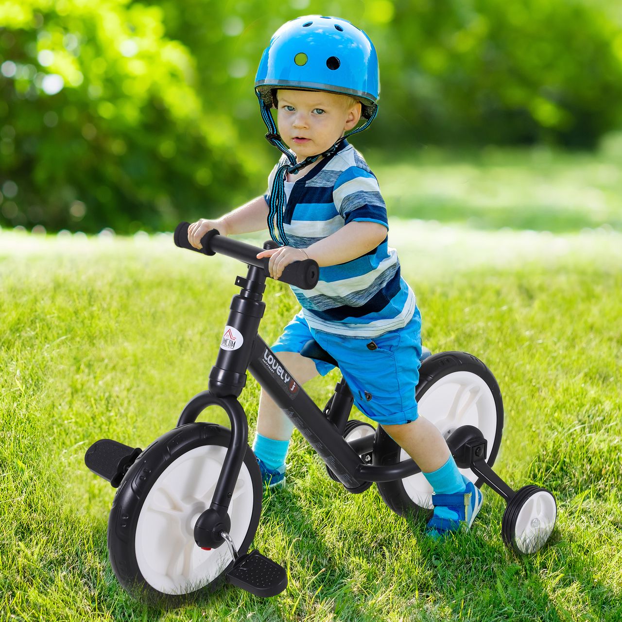 HOMCOM Kinder Laufrad, Lauflernrad, Kinderfahrrad, 2-in-1, Kinderrad mit Stützrädern und Pedalen, 2-5 Jahre, Sitzhöhenverstellbar, PP, Schwarz, 85 x B36 x H54 cm