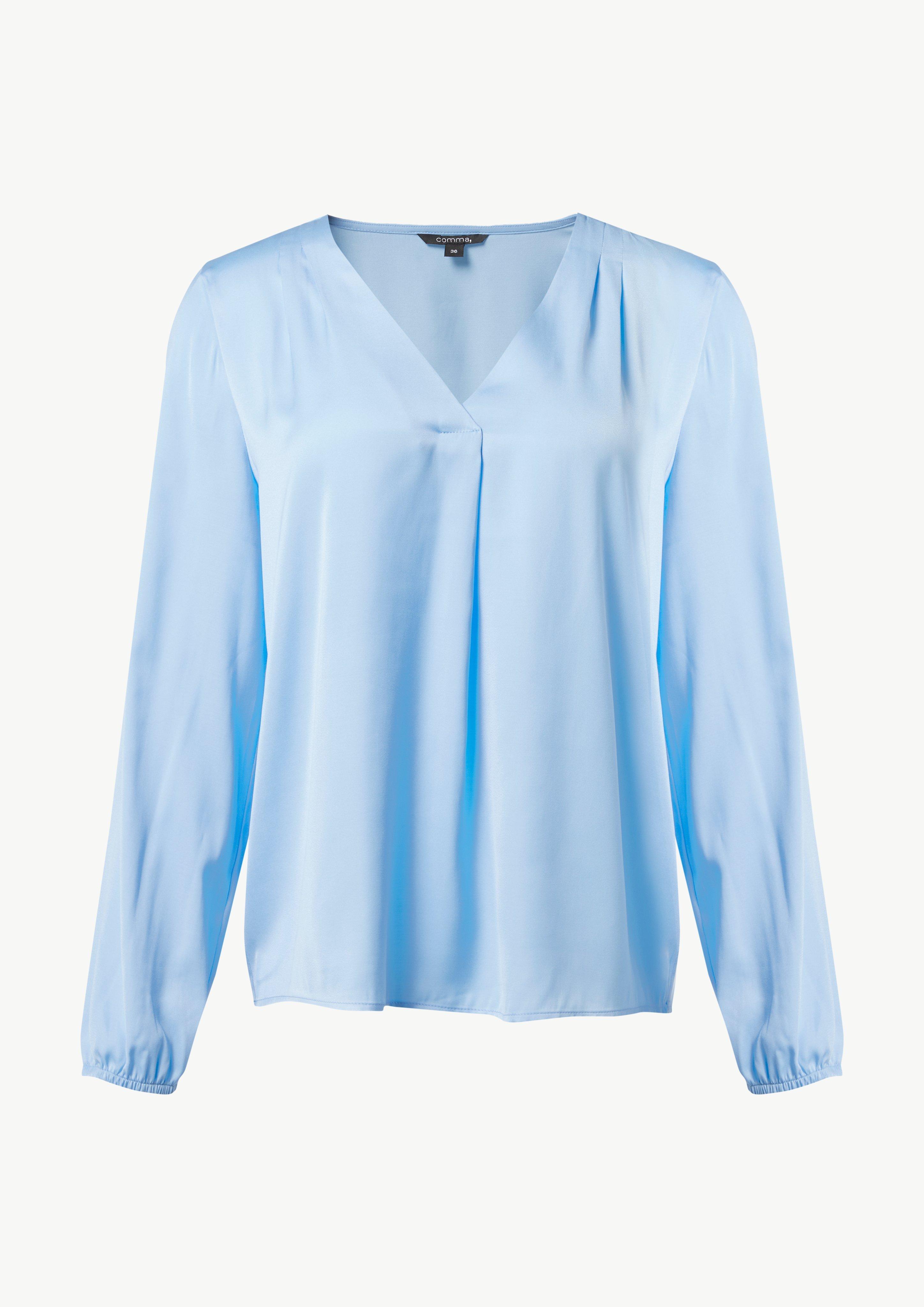 Satinbluse mit V-Ausschnitt - hellblau