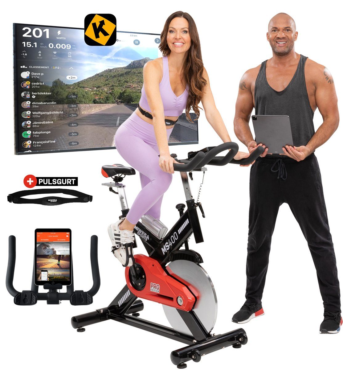 Miweba Sports Speedbike Profi Indoor Cycle Bike MS400 inkl. Pulsgurt - 22 Kg Schwungmasse (Sportgeräte für zu hause, Heimtrainer Fahrrad, Trimmrad, Fahrradtrainer, Cardio, Sport, Training, Ganzkörpertraining, 2-tlg., Trinkflasche, iConsole+, Multifun