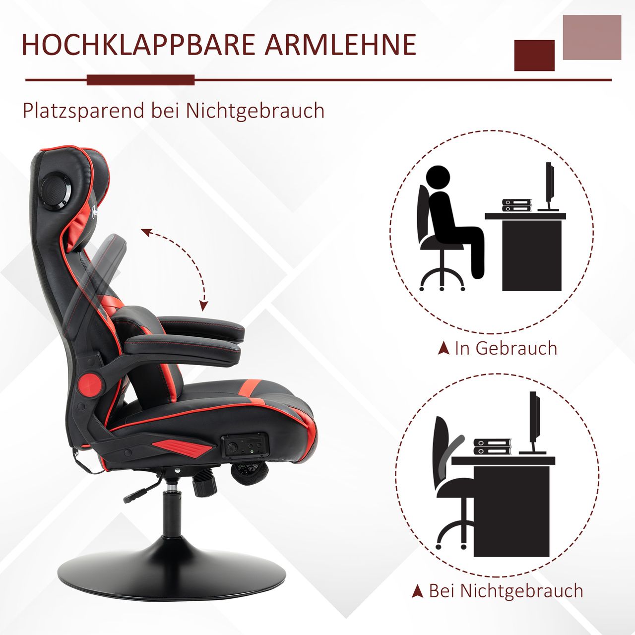 HOMCOM Vinsetto Gamingsessel mit Wippfunktion Gamingstuhl mit Lautsprecher Bürostuhl PU