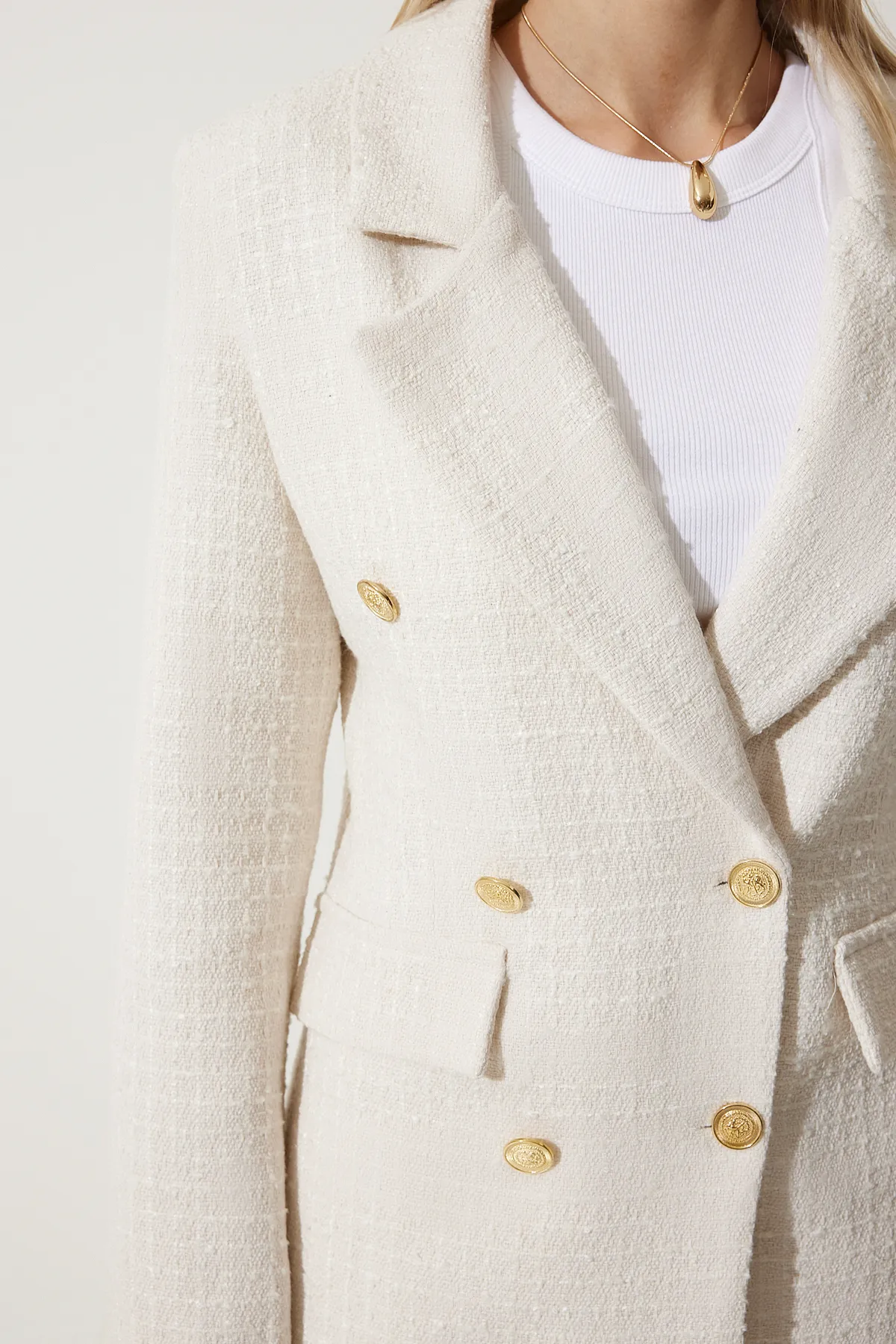 Happiness İstanbul  Damen Blazer mit Knochenknöpfen, Tweedjacke WF00004
