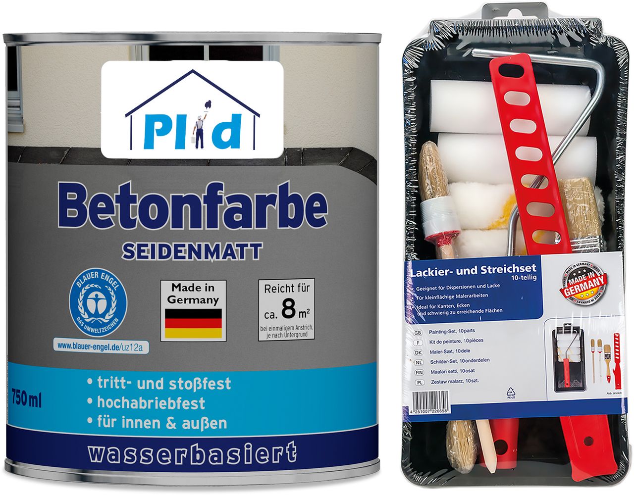 Plid Premium Betonfarbe Sockelfarbe Bodenfarbe Bodenbeschichtung Set Silbergrau