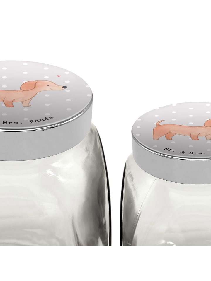 Mr. & Mrs. Panda Leckerli Glas Dackel Kurzhaardackel Lebensrette... in Grau Pastell günstig kaufen
