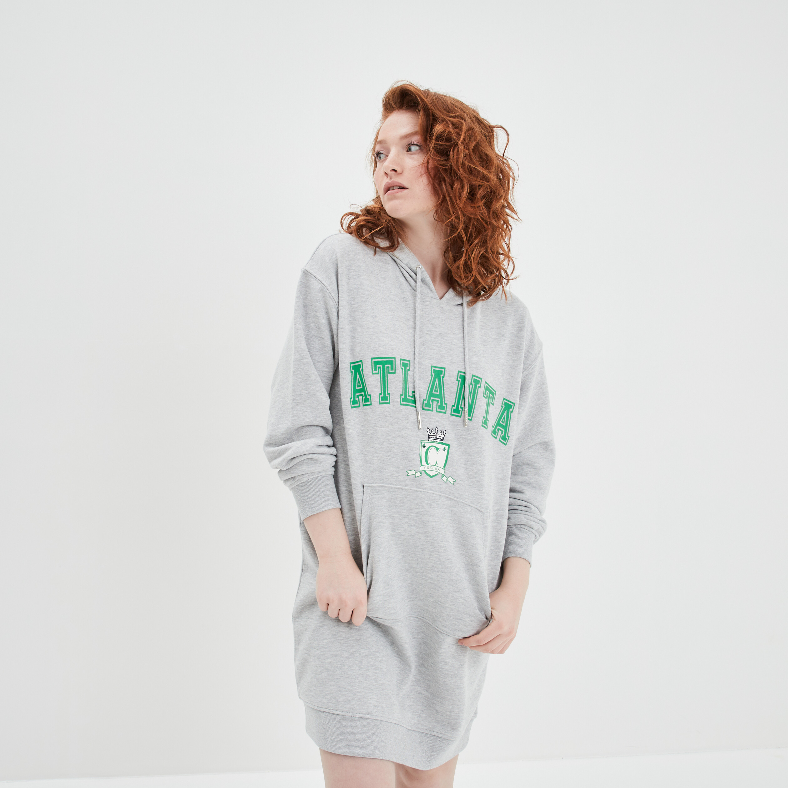 Robe sweat droite à capuche Creeks gris clair femme | La Halle