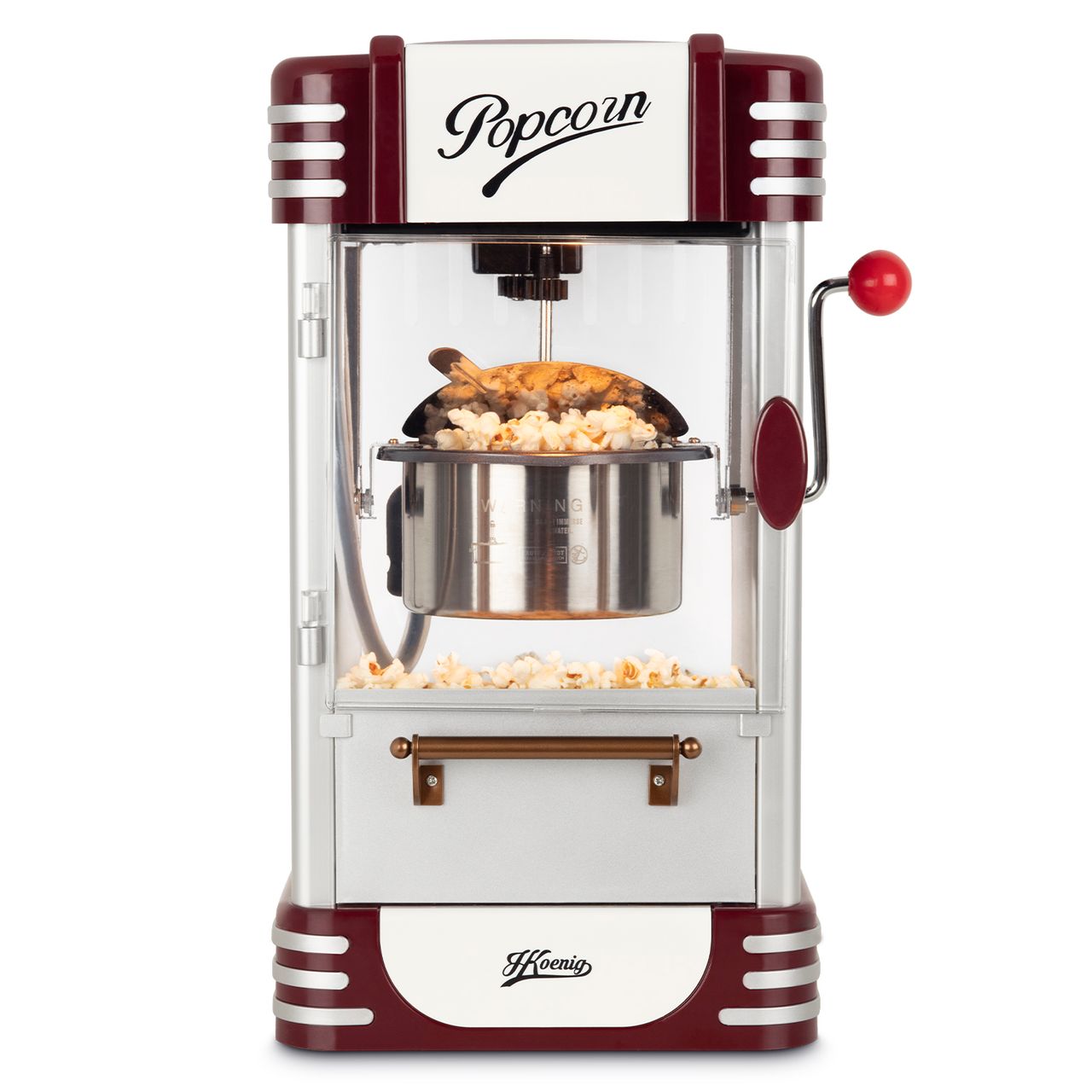 H.Koenig POP330/ Popcorn Maschine /Retro-Design/Topf aus Edelstahl und Aluminium