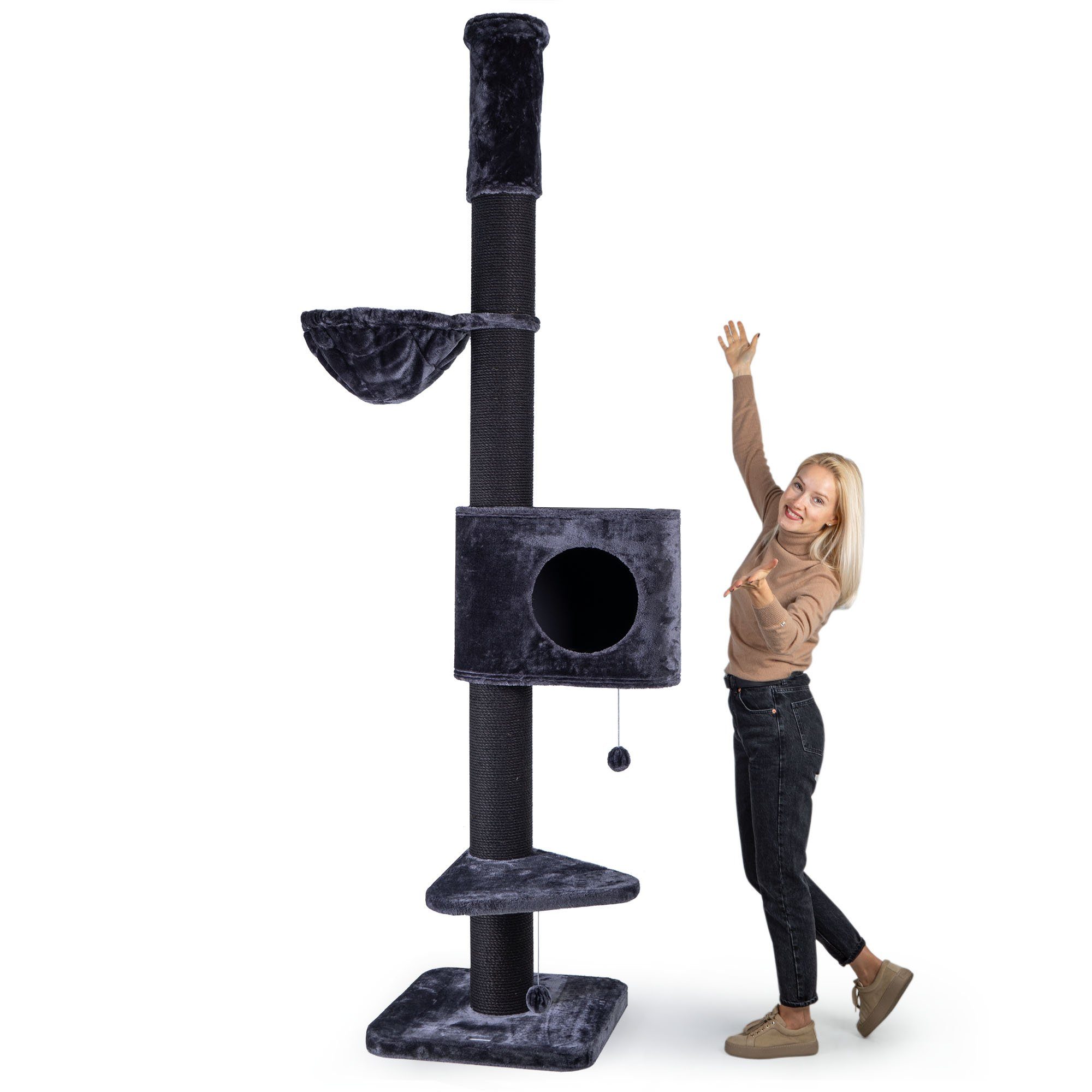Happypet Kratzbaum MC2760, Gesamthöhe: ca. 250-275 cm, Haus: ca. 54 x 54 x 44 cm.