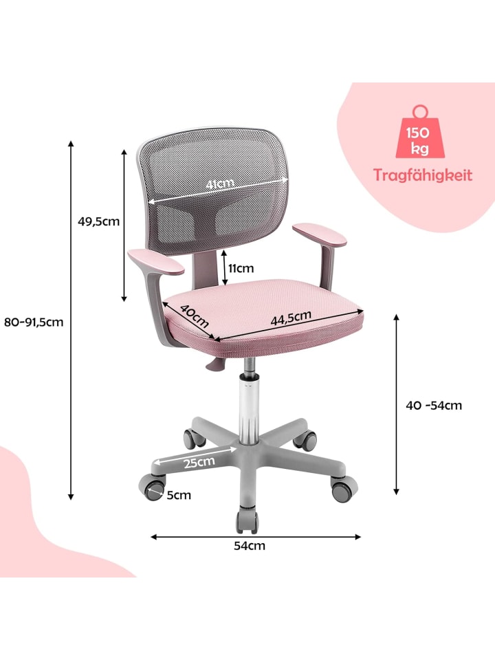 COSTWAY Schreibtischstuhl 3-10 Jahren Drehbar in Rosa günstig kaufen onesize