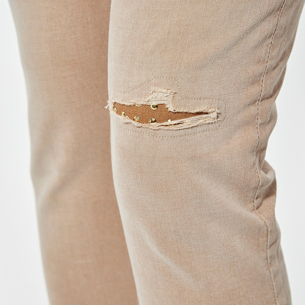 LISE  Jean slim beige Femme fantaisie