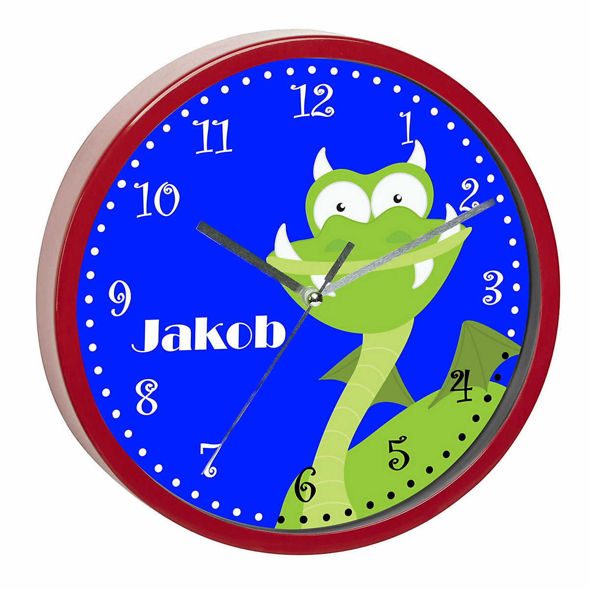 Kinder Wanduhr personalisiert mit Name Drache grün