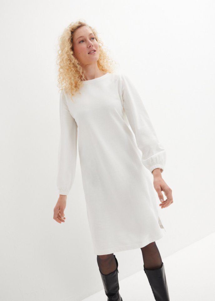 Sweatkleid mit Ballonärmeln und Schlitz