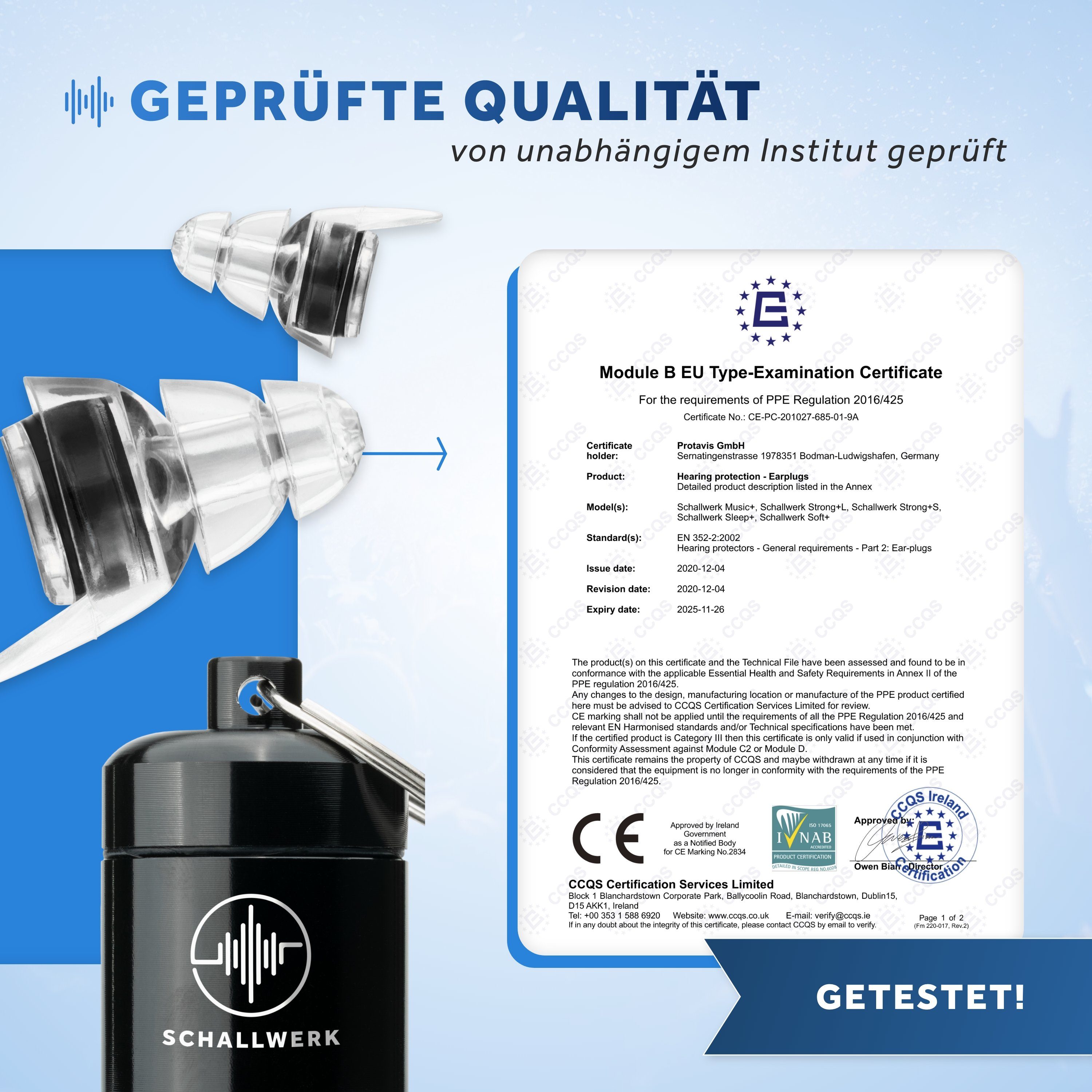 Schallwerk Gehörschutzstöpsel SCHALLWERK ® Music+ Gehörschutz Ohrstöpsel dämpft Lärm
