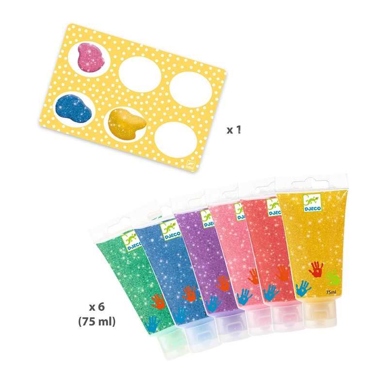 6 tubes de peinture à doigts Paillettes Djeco