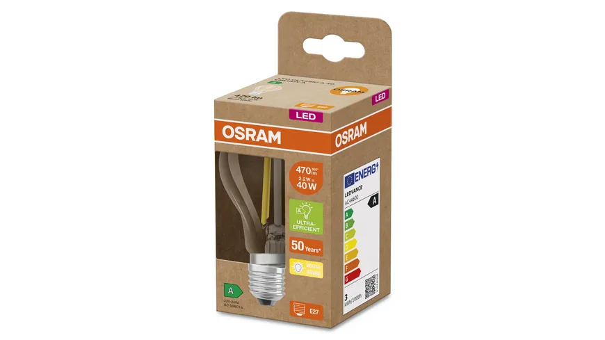 OSRAM Led Lamps Energy Class A Energy Efficiency Filament Classic A 40 CL 2.5 Watt/3000 K E27 FIL