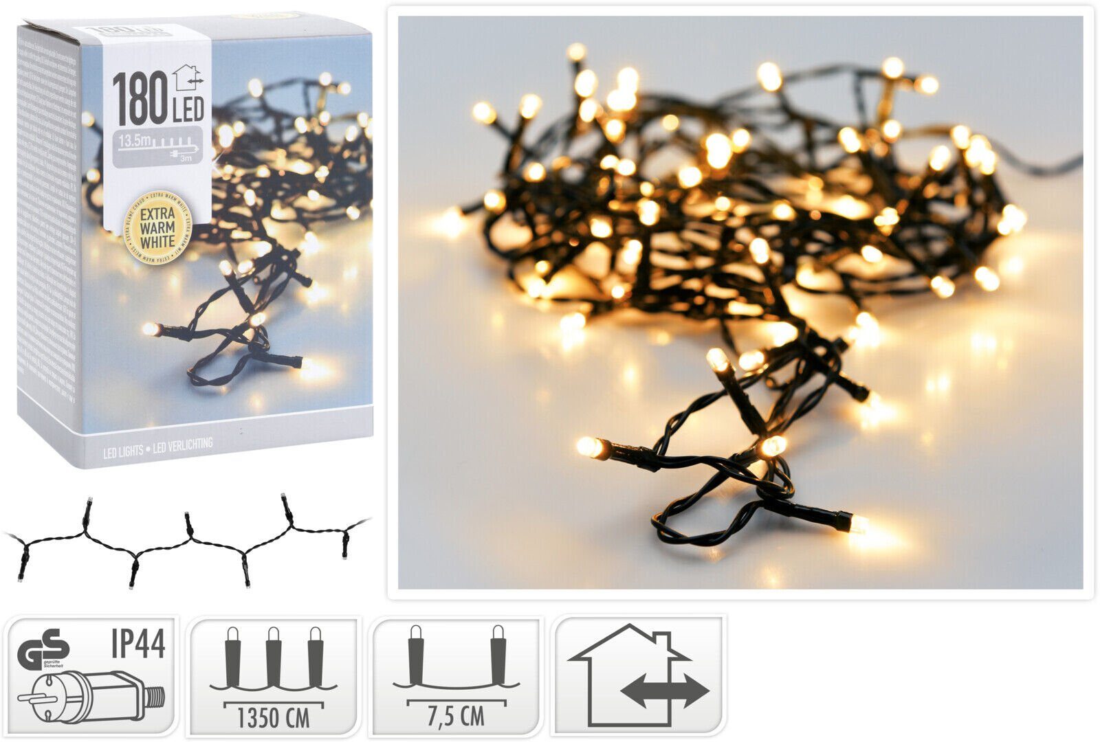 Meinposten LED-Lichterkette Lichtergirlande LED Warmweiß innen außen Weihnachtsbeleuchtung, Cluster