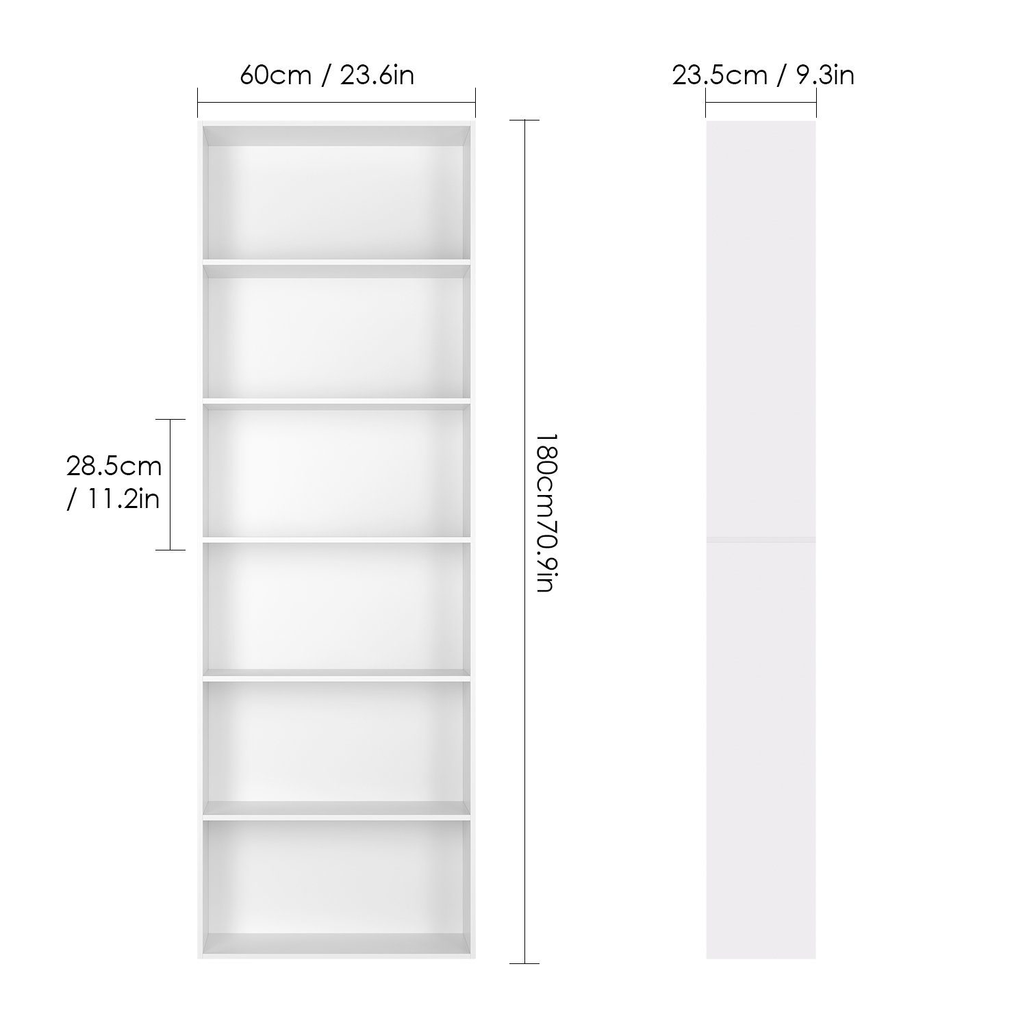Homfa Bücherregal, 180cm Standregal Büroregal Raumteiler mit 6 Fächern Weiß