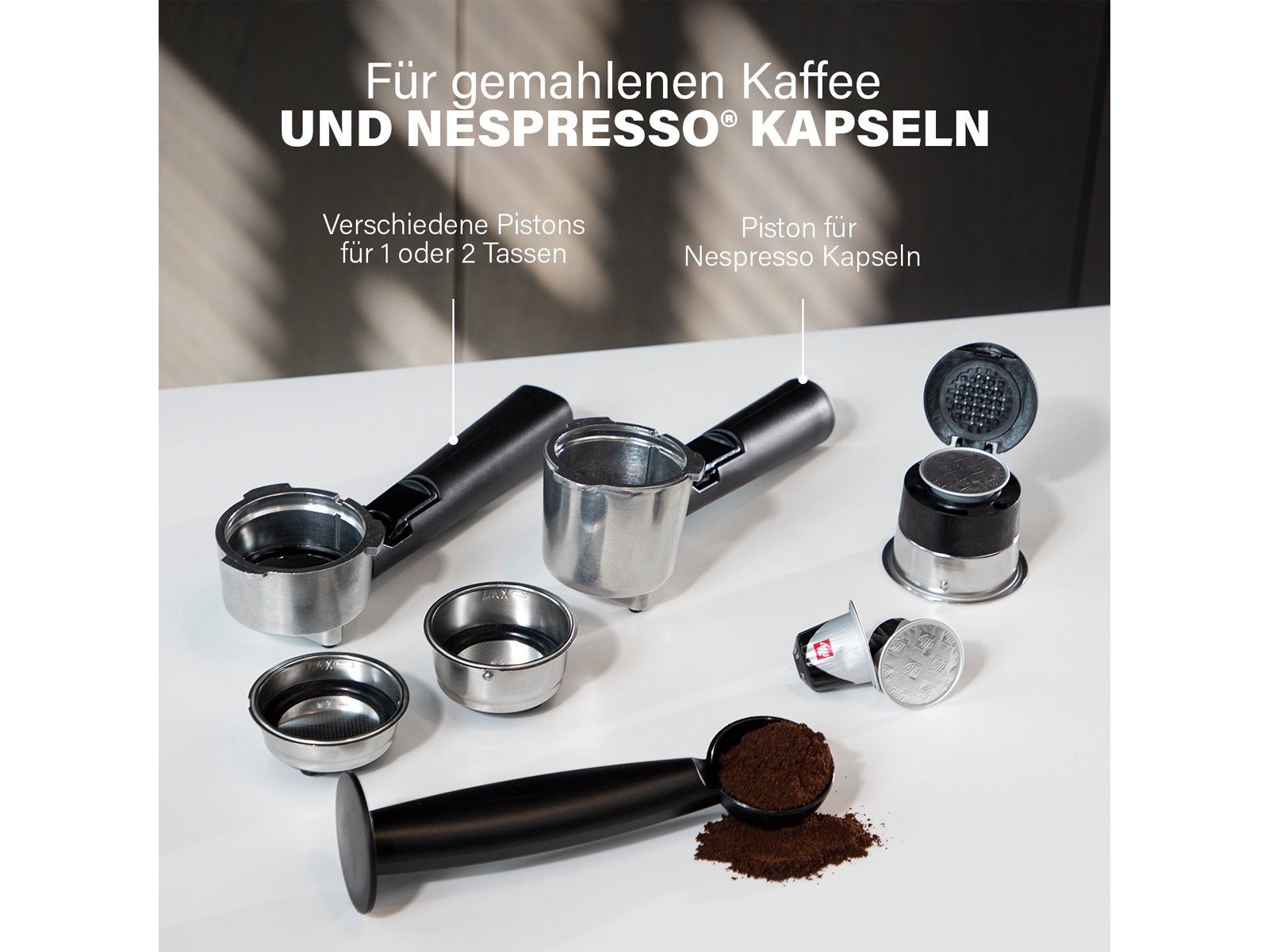 PRINCESS Siebträgermaschine, italienische Siebdruck Kaffee & Espresso-Maschine mit Milchaufschäumer