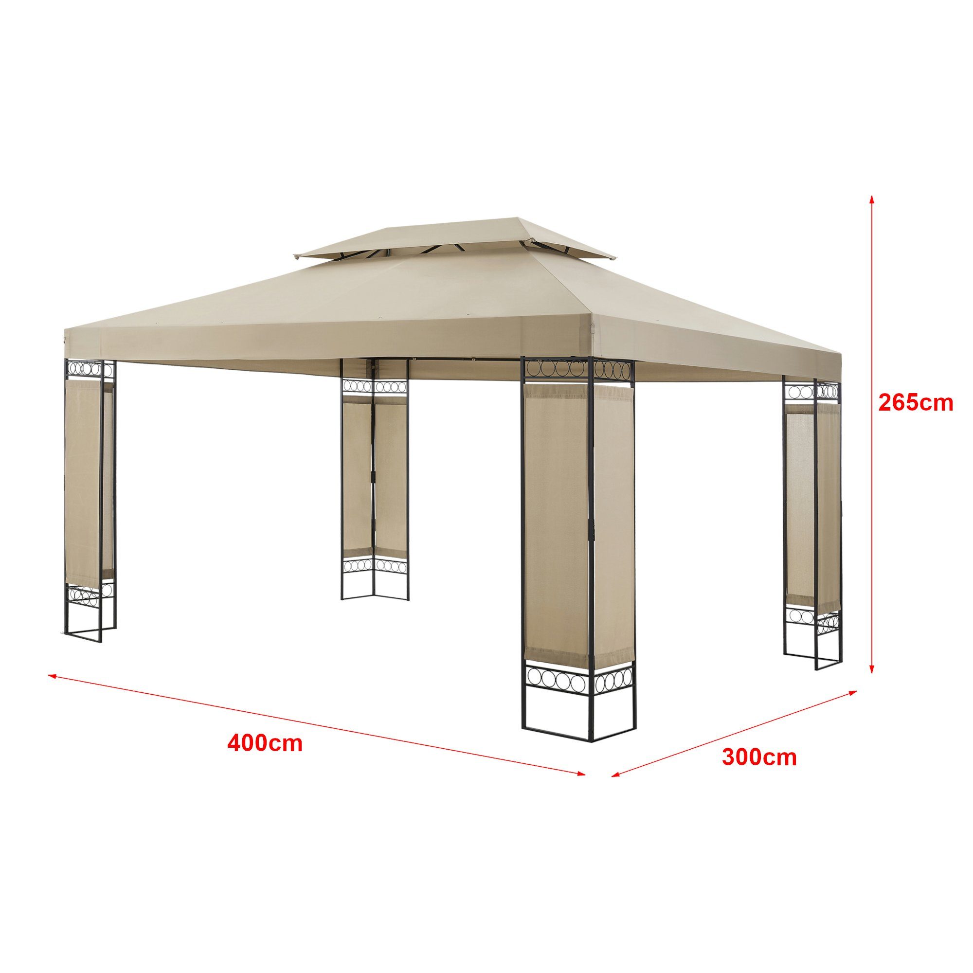 en.casa Pavillon, Lanciano Festzelt Gartenpavillon 400x300x265cm Beige