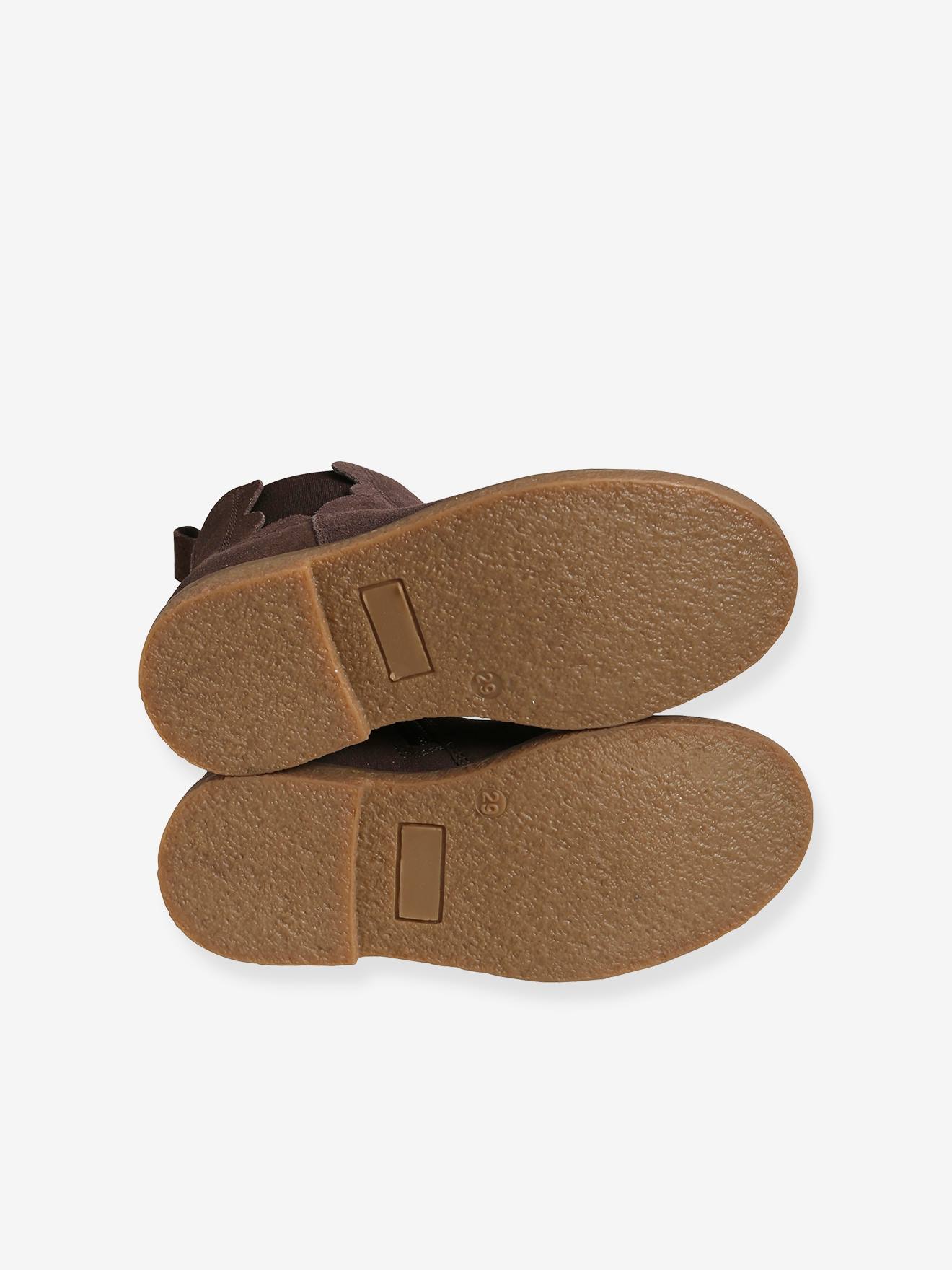 Boots cuir fille zippées et élastiquées marron irisé