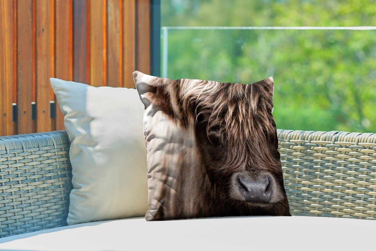 MuchoWow Dekokissen Schottischer Highlander - Schottische Kuh, Kissenbezüge, Kissenhülle, Dekokissen, Dekokissenbezug, Outdoor