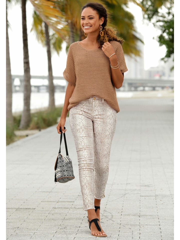 LASCANA Kurzarmpullover in camelfarben günstig kaufen