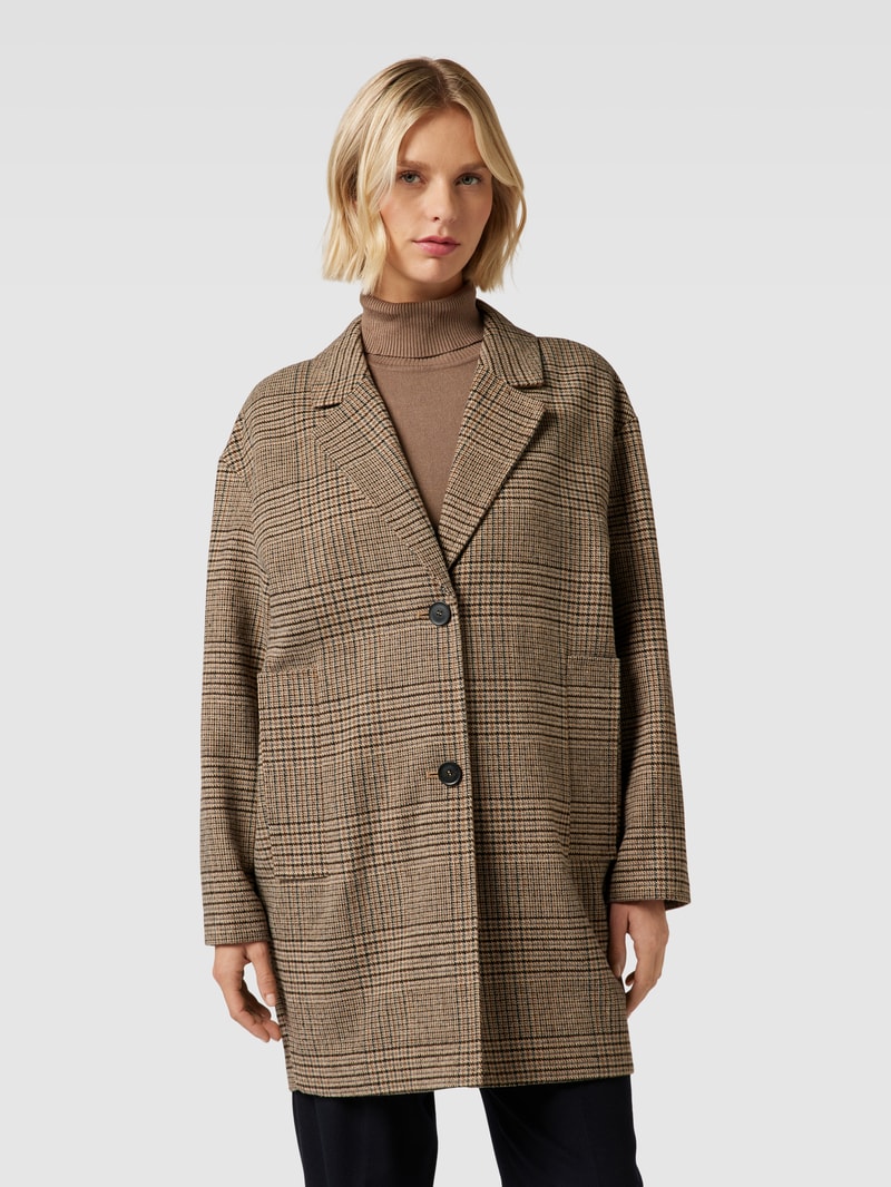 Blazer mit Glencheck-Muster und seitlichen Eingrifftaschen in hellbraun