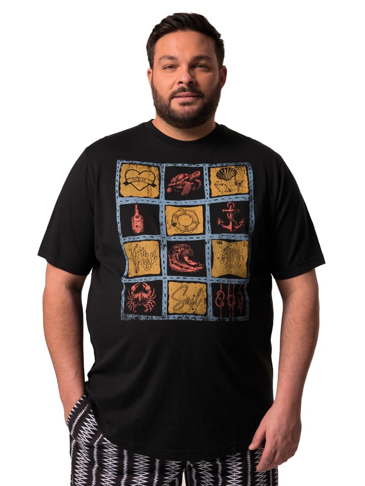 Men Plus Kurzarm T-Shirt in schwarz günstig kaufen