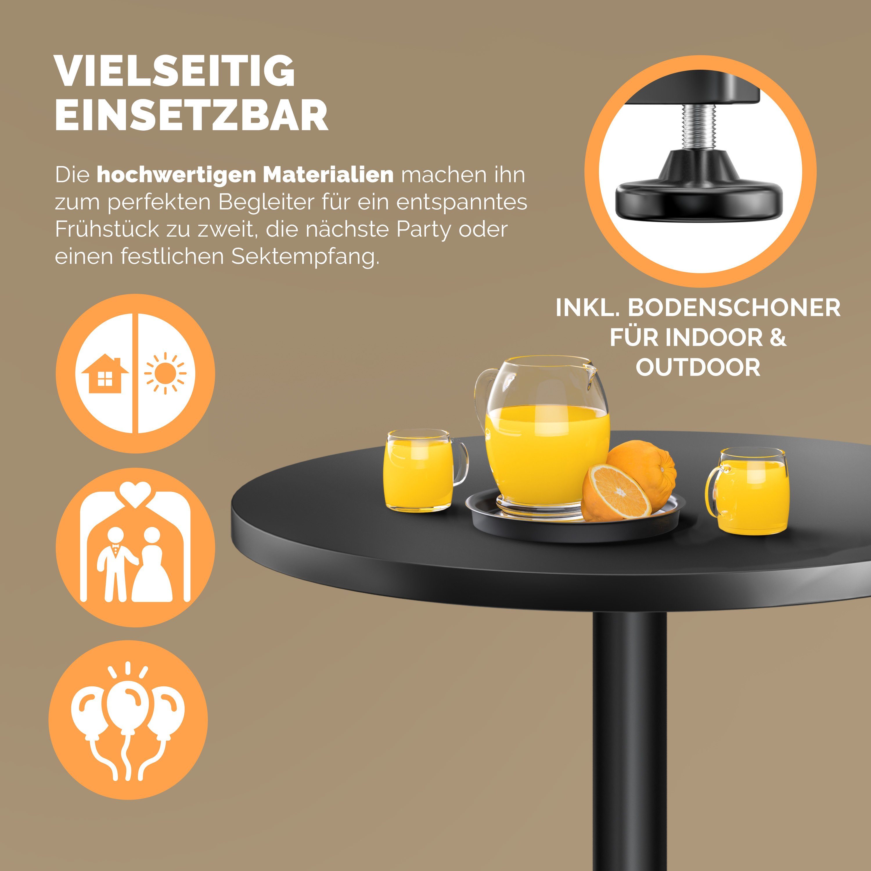 Casaria Stehtisch, Höhenverstellbar 70cm/115cm Hoch Alu Rund Ø60cm Bistrotisch Wetterfest