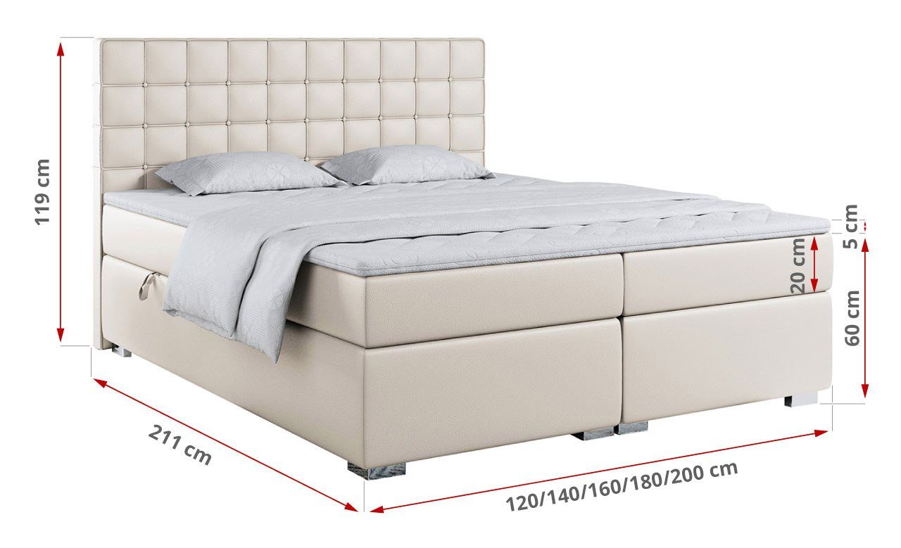 MKS MÖBEL Boxspringbett CARMEN, Multipocket-Matratze-Praktisch Polsterbett mit Kopfstütze