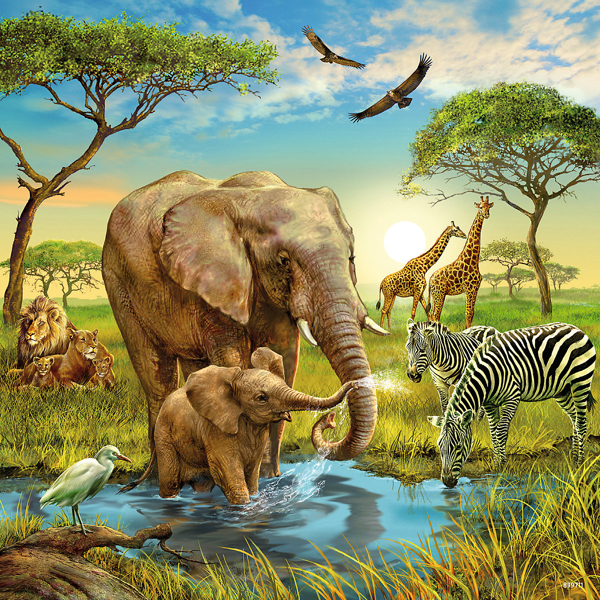 3er Set Puzzle, je 49 Teile, 21x21 cm, Tiere der Erde