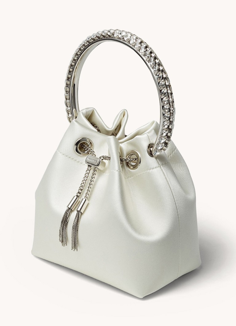 Jimmy Choo Bon Bon satīna rokassoma ar rhinestones elementiem