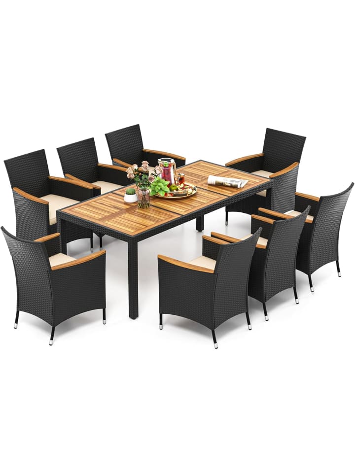 COSTWAY 9 tlg. Rattan Gartenmöbel Set für 8 Personen in Grau günstig kaufen onesize