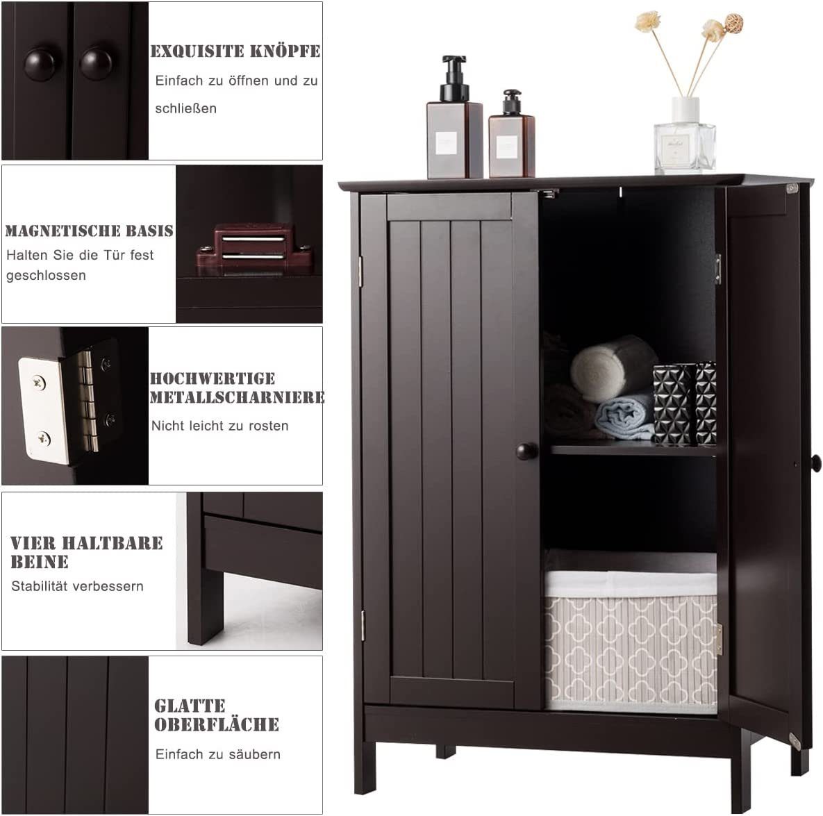 KOMFOTTEU Badkommode Badschrank, mit Doppeltür, aus Holz