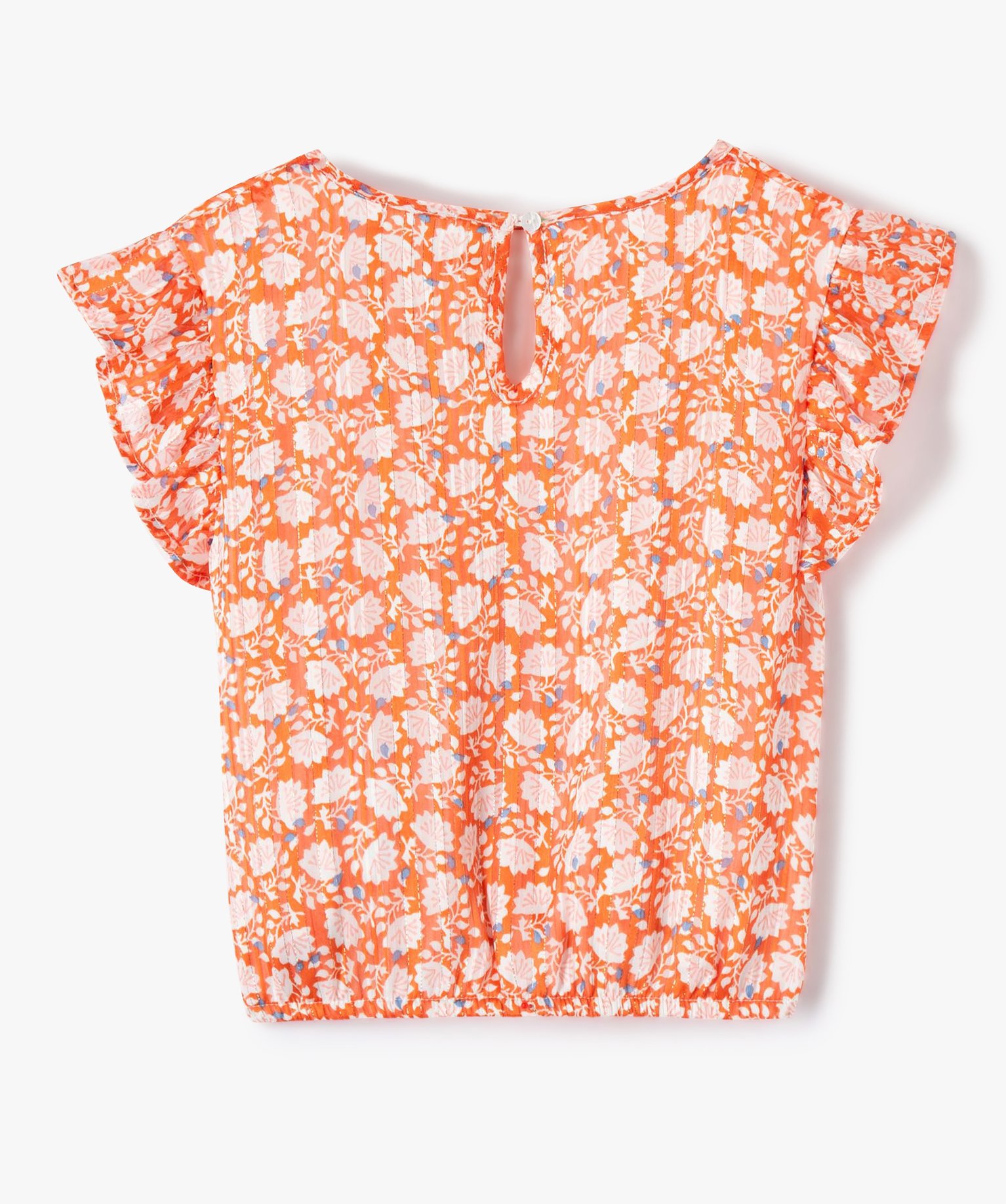 Blouse fille à motifs fleuris et rayures scintillantes orange | GEMO