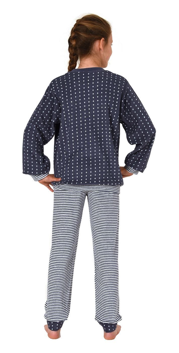 Normann Pyjama Jungen Frottee Pyjama mit Bündchen, warmer Schlafanzug in Ringeloptik