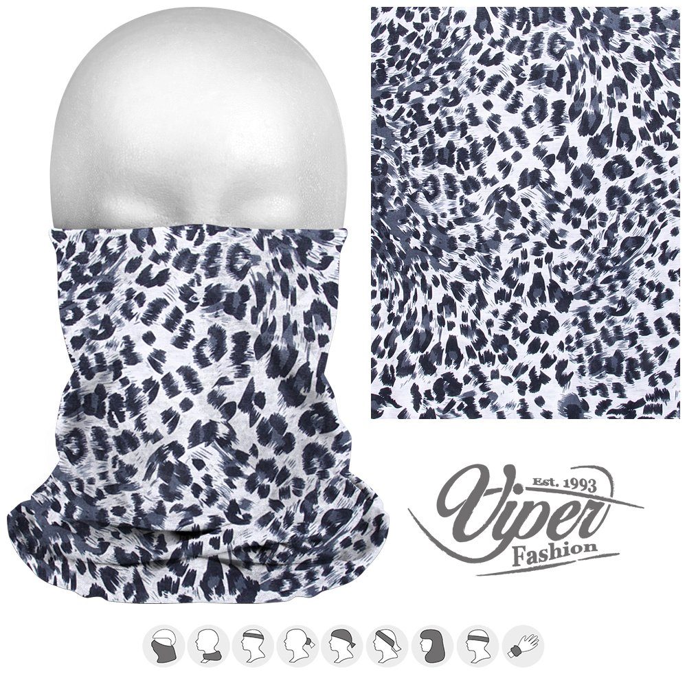 Tini - Shirts Multifunktionstuch Multifunktionstücher Leopard, Halstuch Stirnband Loopschal schwarz / weiss