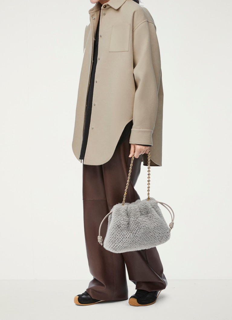LOEWE Overshirt in cashmere blend with leather detail