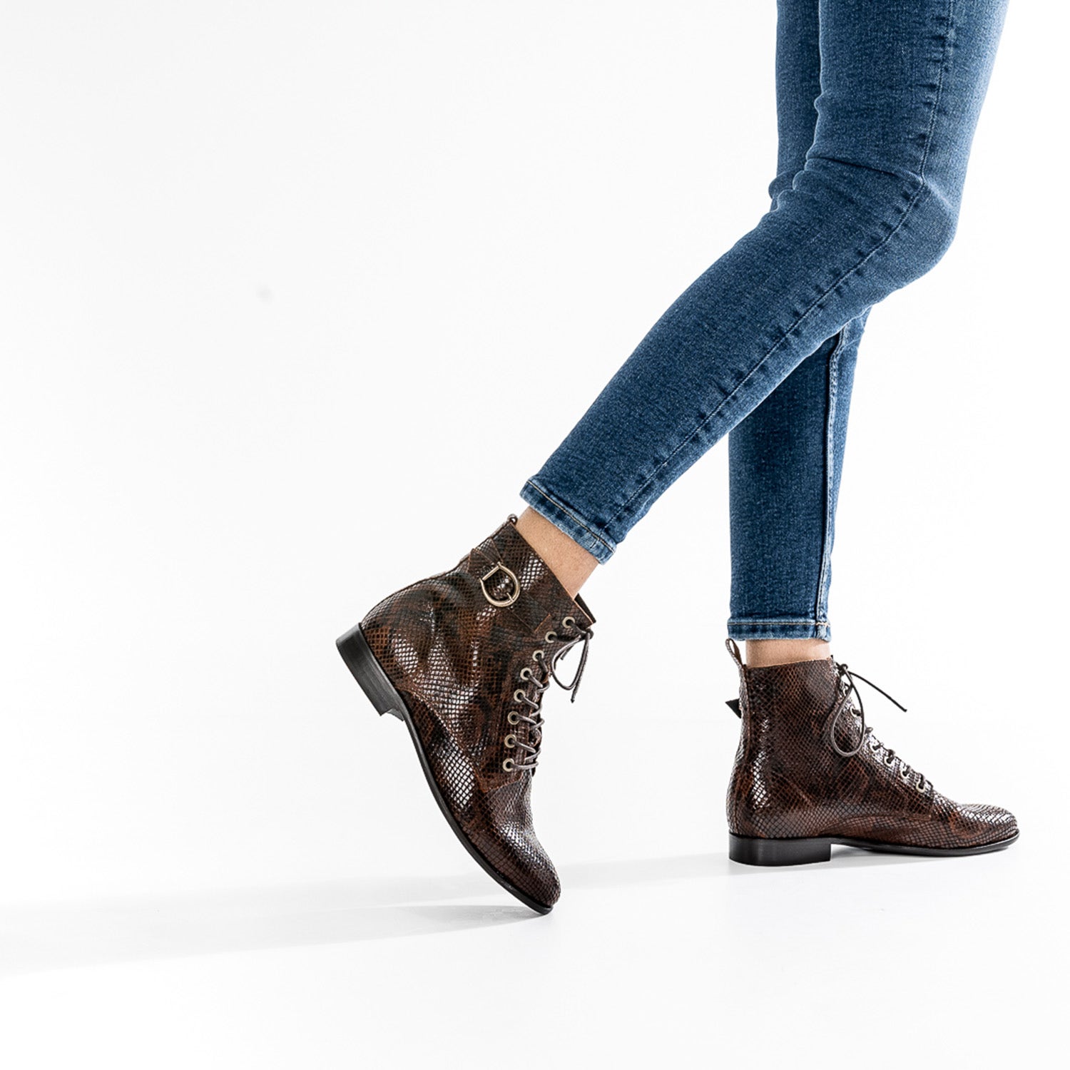 Bottine cognac cuir effet python