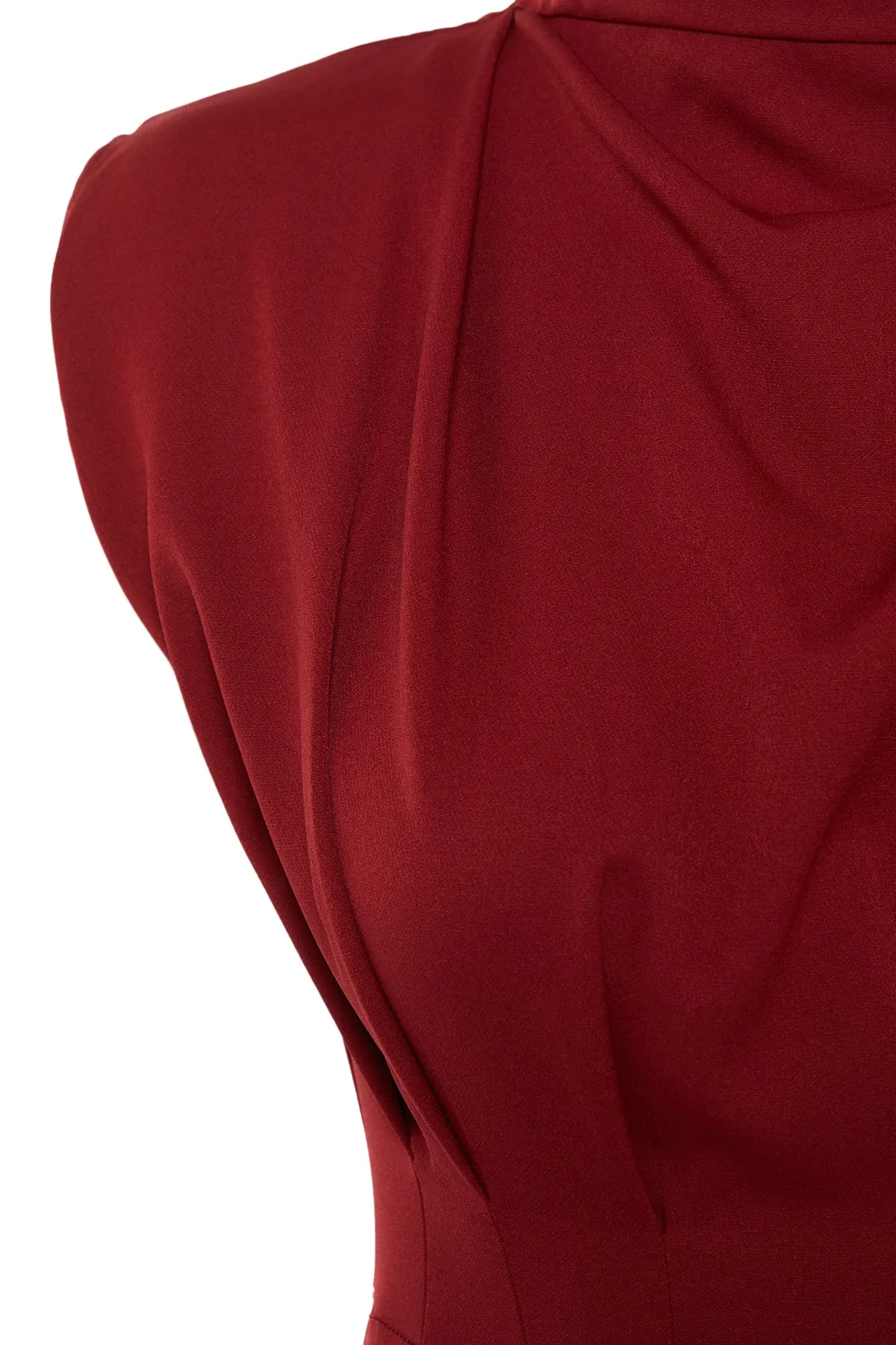 Trendyol Collection  Weinrotes Midi-Webkleid mit Stehkragen TWOAW20EL0311