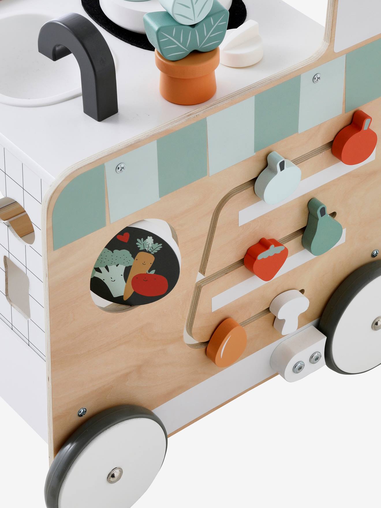 Vertbaudet 3-in-1-Lauflernwagen mit Spielküche FSC - natur/weiß