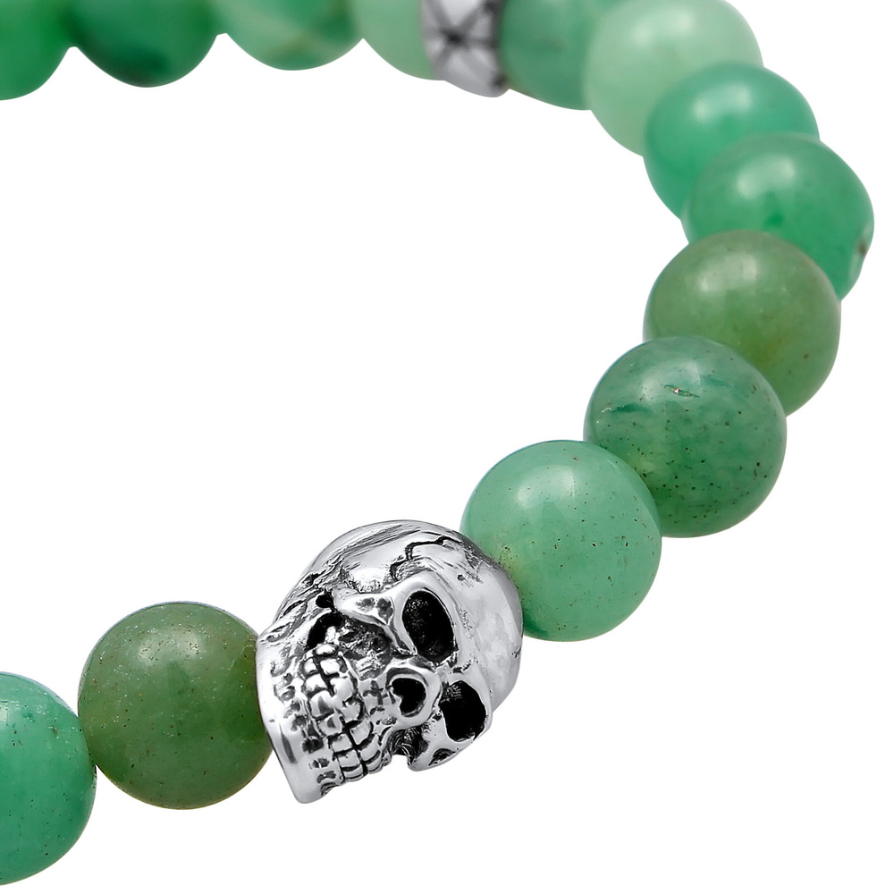 KUZZOI KUZZOI Bracelet Hommes Tête de mort symbole perles vintage avec aventurine en arg Bracelet