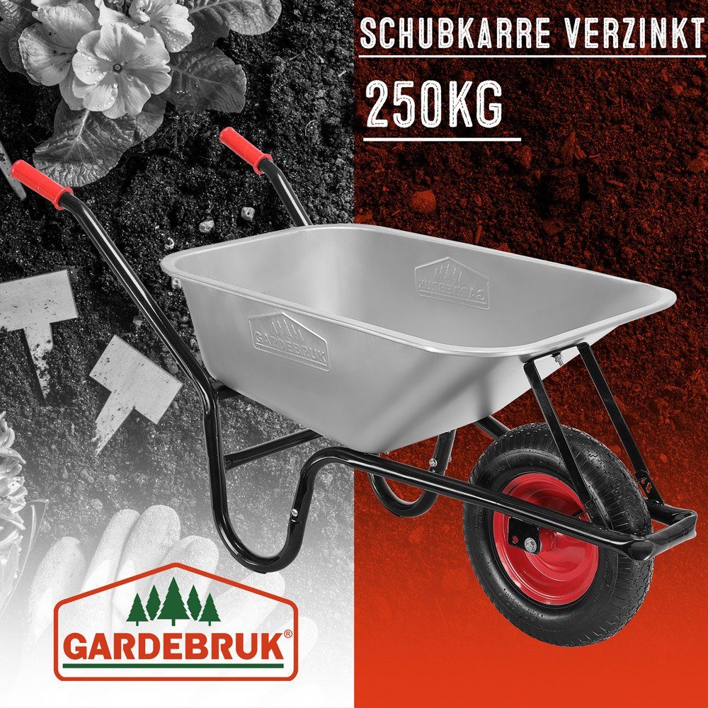 Gardebruk Schubkarre, 100 Liter bis 250kg Luftreifen mit Stahlfelge verzinkt Garten