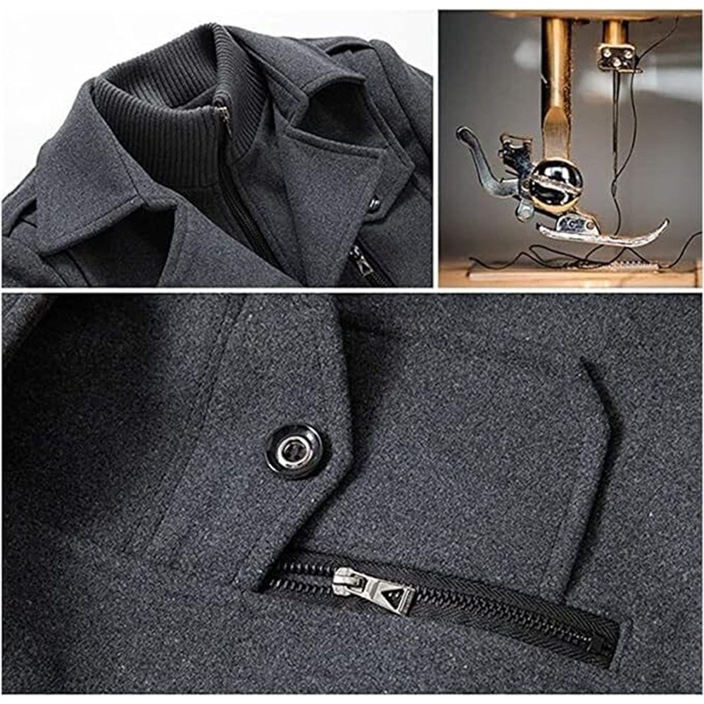Zeaicos Dufflecoat Herren Wintermantel Abnehmbare Doppelkragen Slim Fit Jacke (1-tlg) Warmer, doppellagiger Kragen