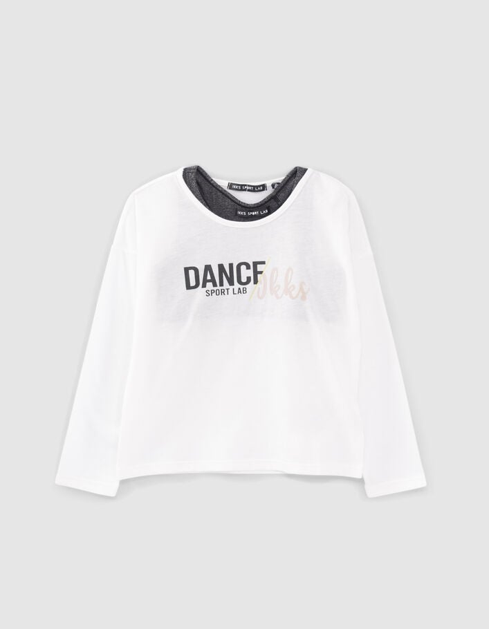 T-shirt 2-en-1 blanc et brassière grise fille