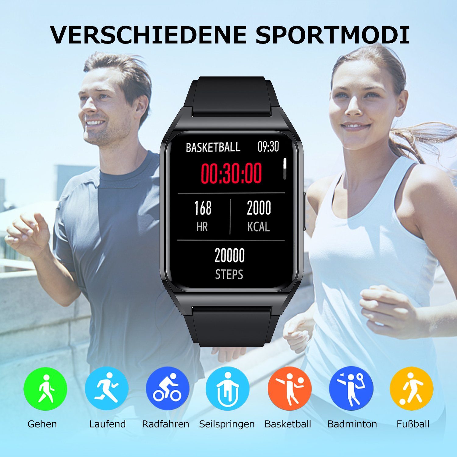 Mutoy Smartwatch, Fitness Tracker Uhr mit Anruffunktion für Damen Herren Smartwatch (1,69 Zoll HD Voll Touchscreen Zoll), mit Wechselband aus wechem Silikon und Milanaise Uhrenarmbänder, inkl.Ladestation(magneitsches Ladekabel), Herzfrequenz-Sensor