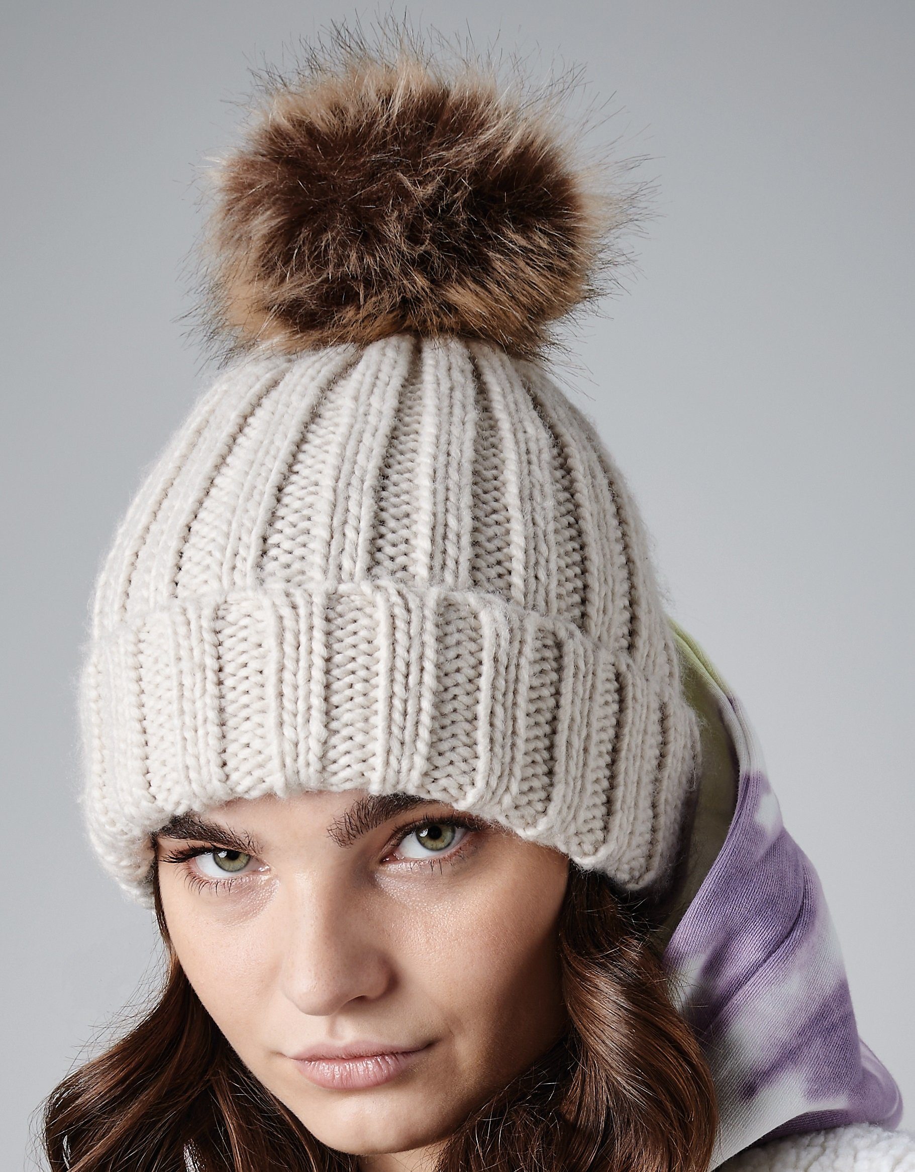 Beechfield® Bommelmütze Damen Wintermütze Mütze Strickmütze Abnehmbarer Bommel