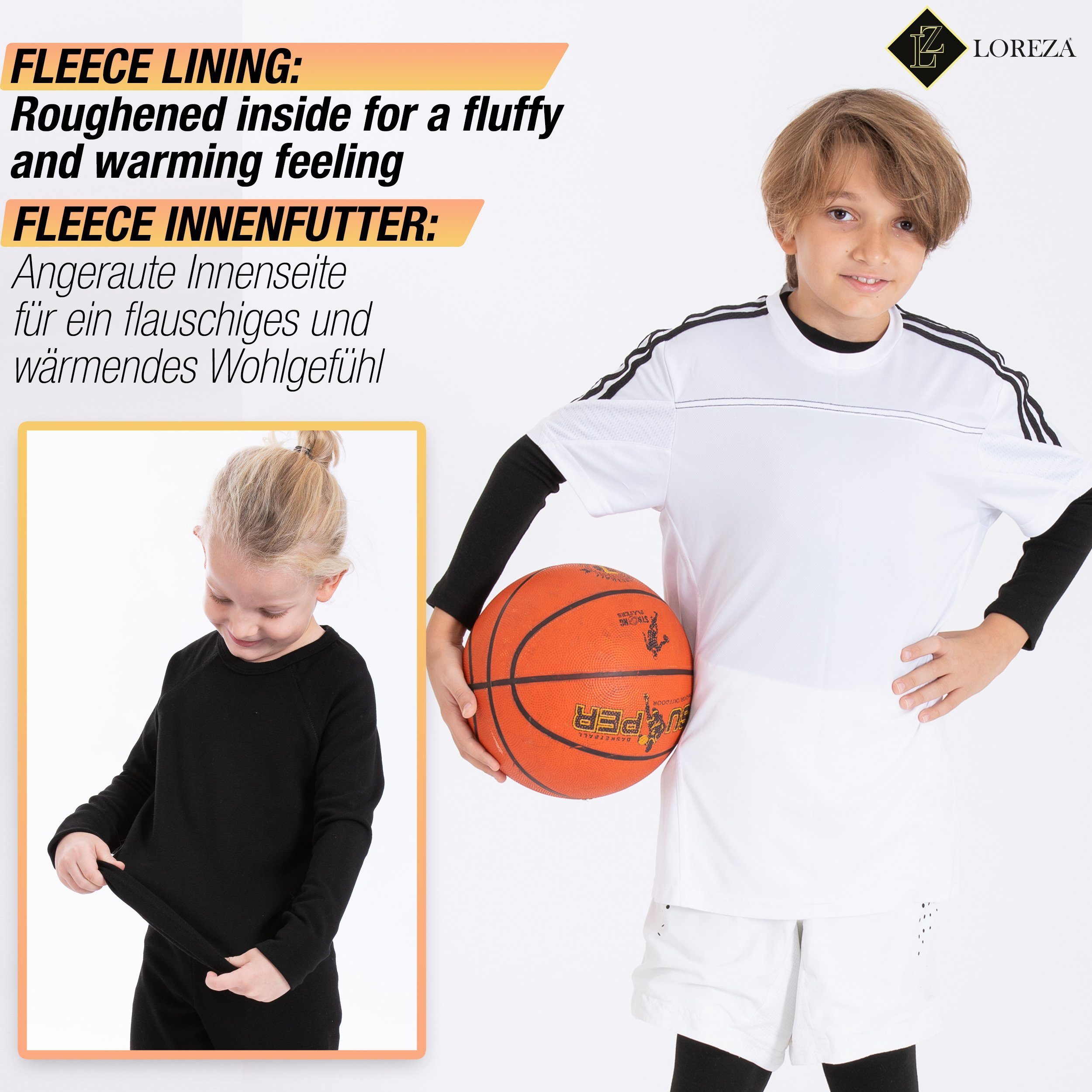 LOREZA Thermounterhemd 2 Kinder Jungen Mädchen Thermounterwäsche Langarm (2-St) FLEECE INNENFUTTER Angeraute Innenseite für ein flauschiges und wärmendes Wohlgefühl