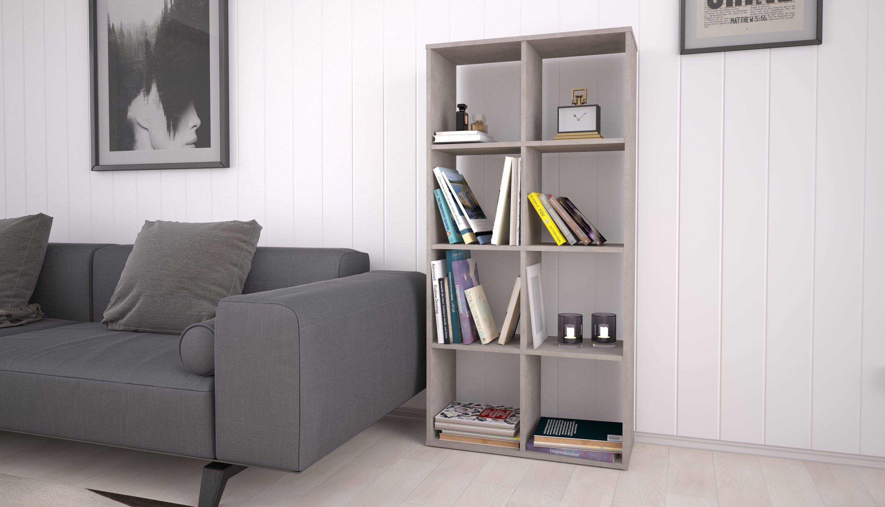Polini Home Raumteilerregal Raumteiler Würfelregal 142 x 70 x 29 cm Bücherregal Regal grau 8 Fächer