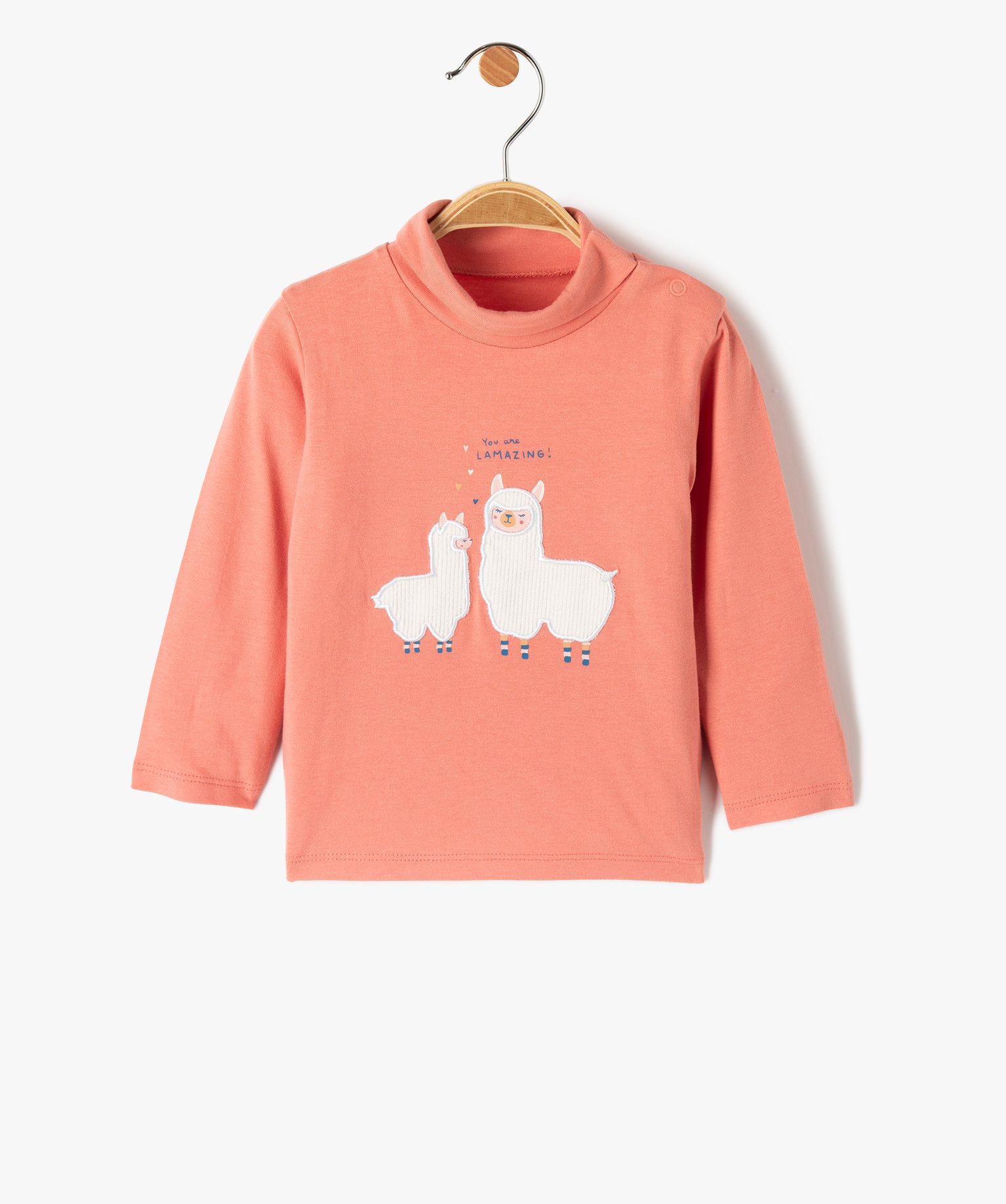 Tee-shirt bébé fille à manches longues et col roulé rose fonce | GEMO