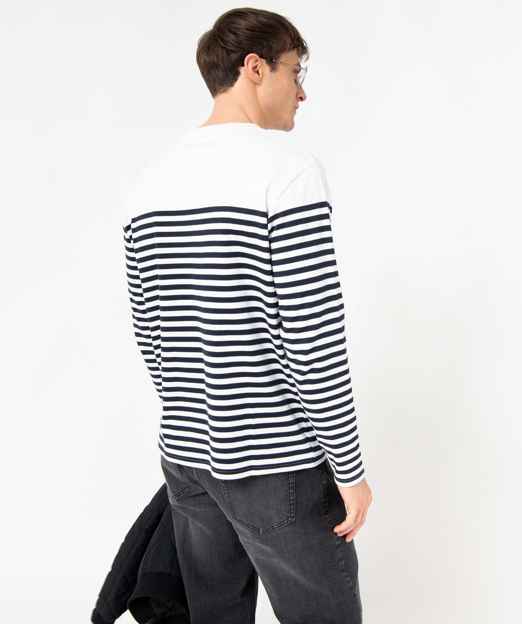 Tee-shirt homme à manches longues et rayures marinières raye | GEMO